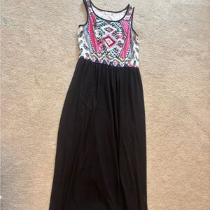 Chic Black Maxi Dress with Pink Patterned Bodice